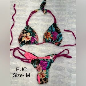 Floral Print Bikini Set - Pink and Green